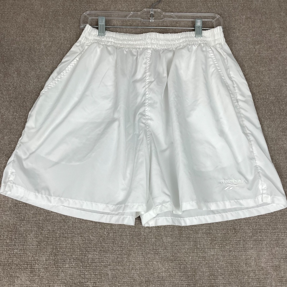 Vintage Reebok Athletic Shorts Womens Medium White Elastic Waist Training & Gym